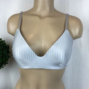 Victoria’s Secret Gray Striped Wire Free Padded Contour Cup Bra 32DD